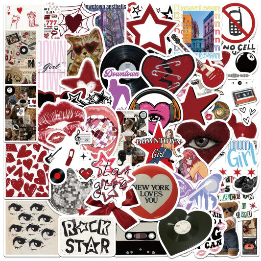 Downtown Girl Aesthetic Sticker Pack – 50 Waterproof Grunge Stickers