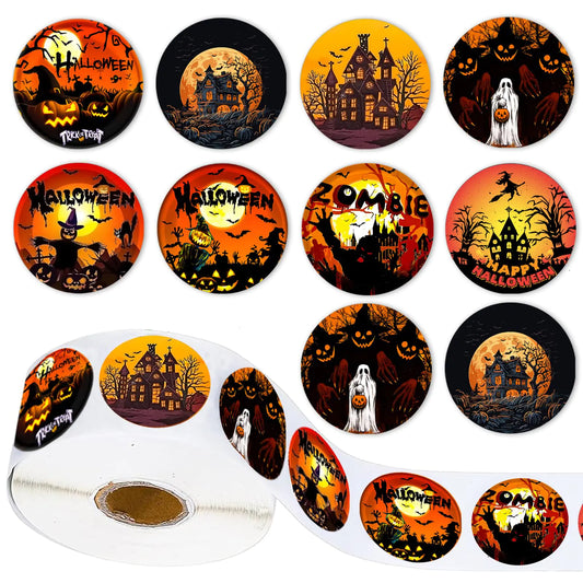 Halloween Sticker Roll – 500pcs Spooky Round Stickers for Kids, Crafts & Party Decorations (1.5” roll)