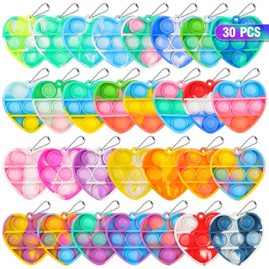 Heart Pop Fidget Keychains β 30-Pack Bulk Party Favors & Classroom Prizes