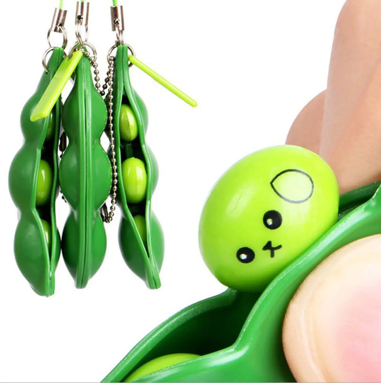 Edamame Popper Keychain — Satisfying Pea Fidget Keychain for Stress Relief