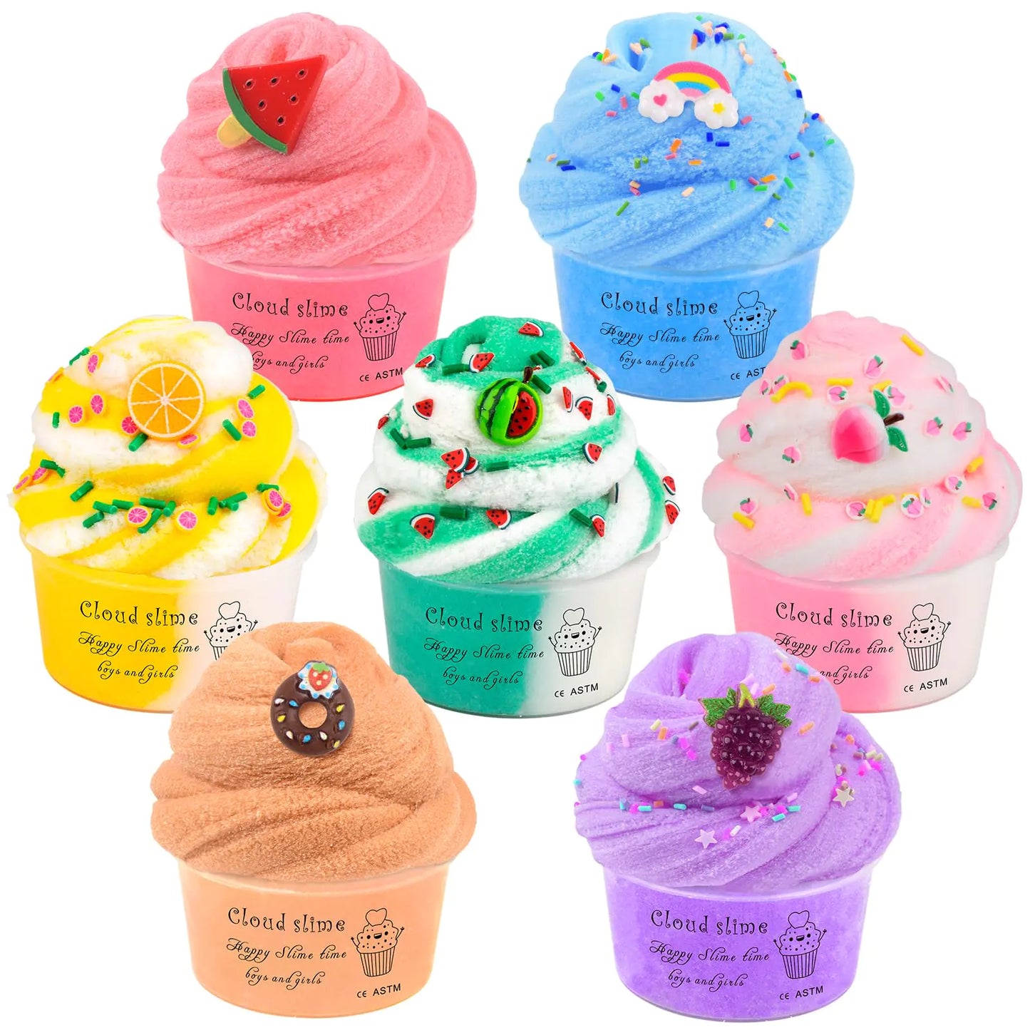 Cloud Slime Party Pack β 7 Jars with Rainbow Fruit Charms