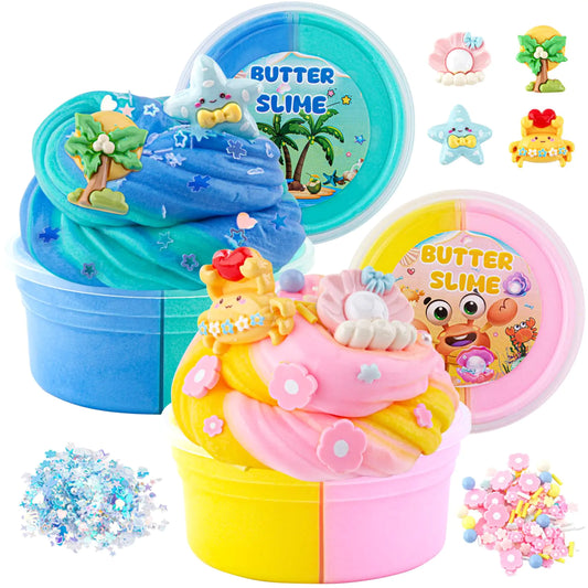 Two-Tone Butter Slime Party Duo — 2 Jars, Two-Tone Colors & Charms (120 ml each)