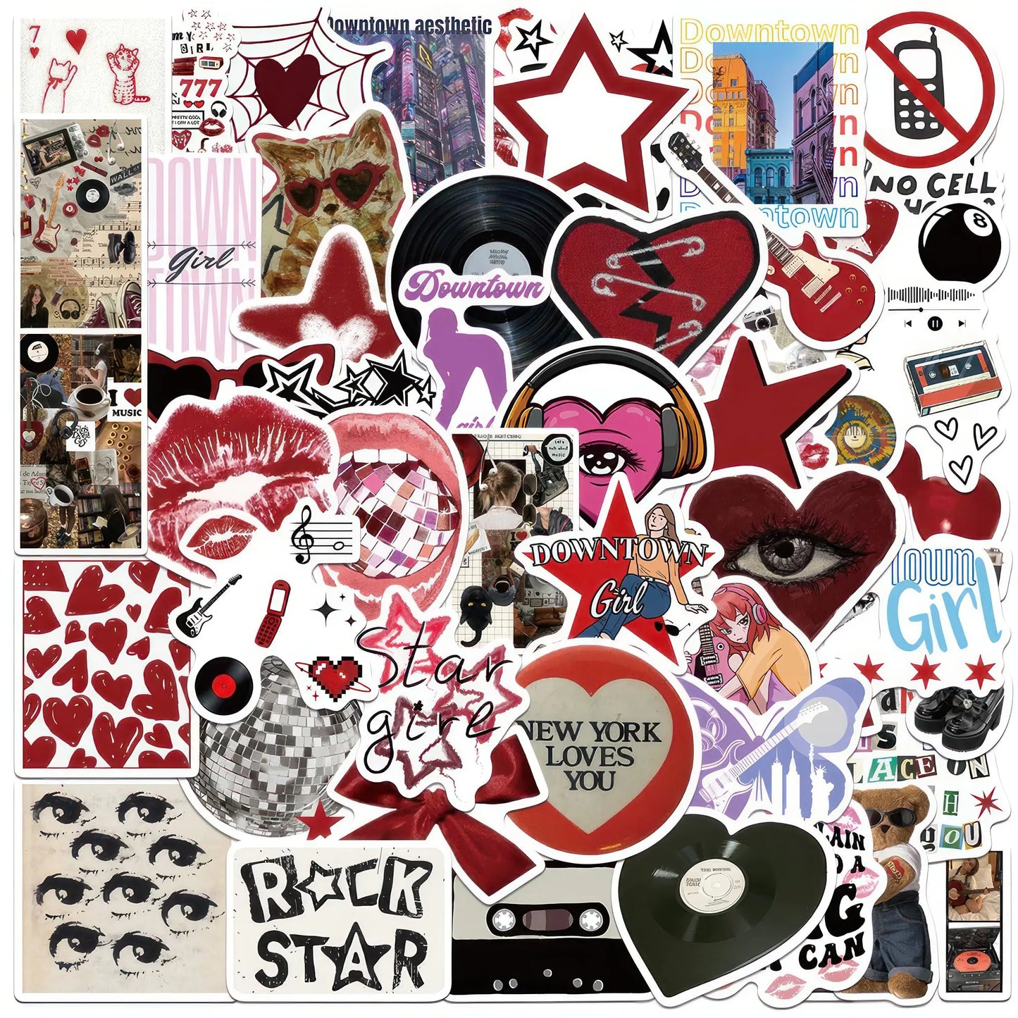 Downtown Girl Aesthetic Sticker Pack – 50 Waterproof Grunge Stickers