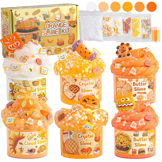 Orange Harvest Slime Kit (6-Pack) — Cloud, Butter & Clear Crunchy + Add-Ins (360 ml)