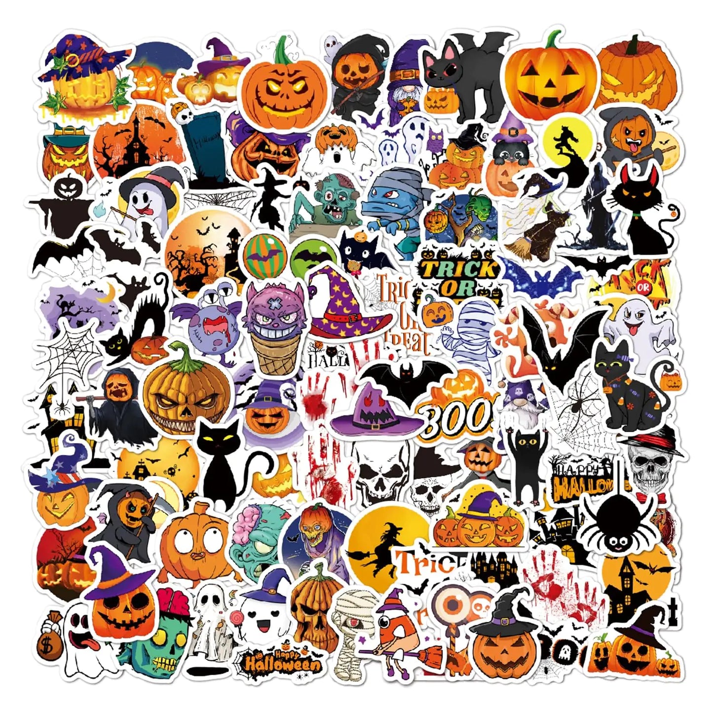 100pcs Halloween 🎃 Pumpkin Stickers – Waterproof Vinyl Stickers for Kids, Teens, and Party Decorations