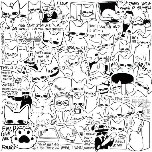 Kawaii Cat Stickers (50 pcs) – Anime & Aesthetic Vinyl Pack