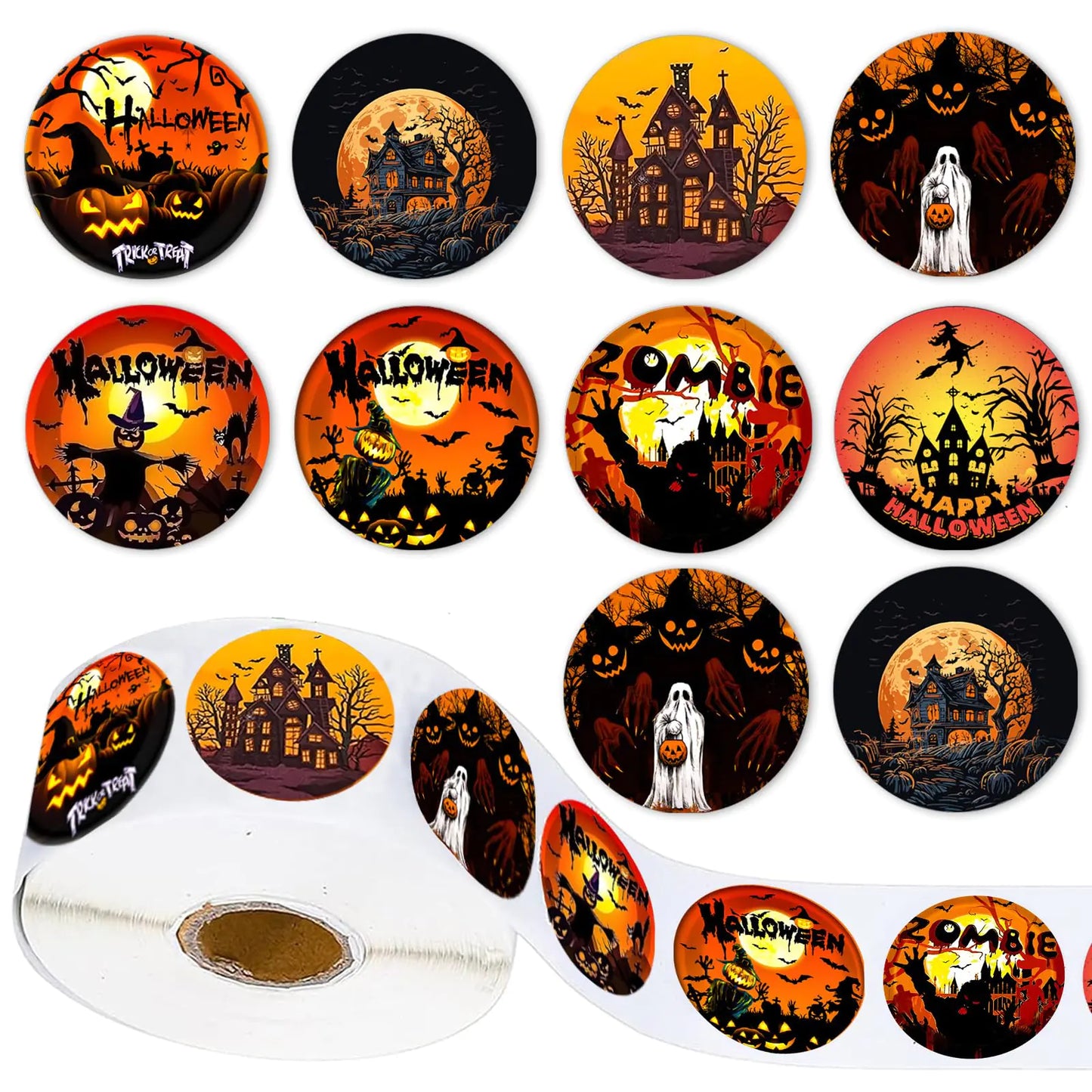 Halloween Sticker Roll – 500pcs Spooky Round Stickers for Kids, Crafts & Party Decorations (1.5” roll)