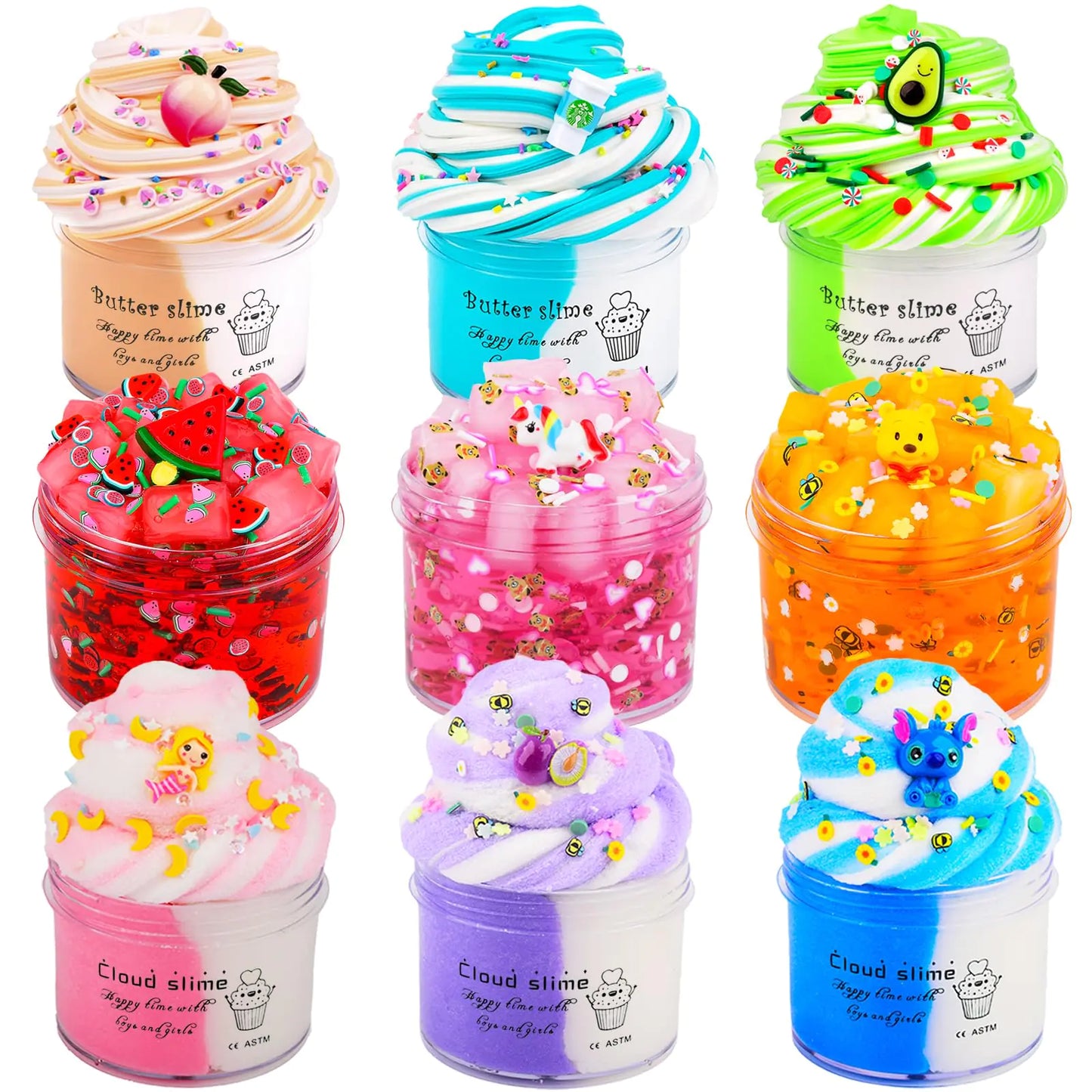 Slime Sampler 9-Pack – Butter, Cloud & Jelly Cube Crunchy Slimes