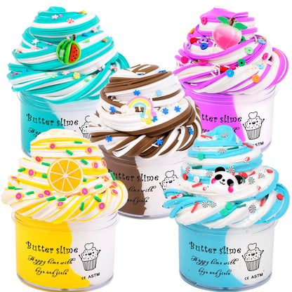 Dual Colored Butter Slime – 5-Pack of Fruity & Dessert Slimes