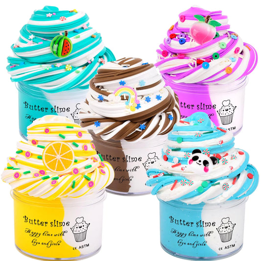 Dual Colored Butter Slime – 5-Pack of Fruity & Dessert Slimes