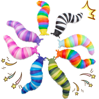Rainbow Slug Fidget Toys – 8-Pack Sensory Stress Relief Crawlers