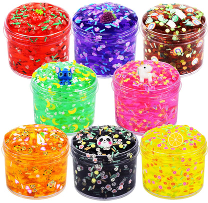 8-Pack Rainbow Clear Slime Party Favors — Mini Jars with Charms (60 ml each)