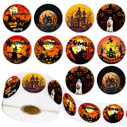 Halloween Sticker Roll – 500pcs Spooky Round Stickers for Kids, Crafts & Party Decorations (1.5” roll)